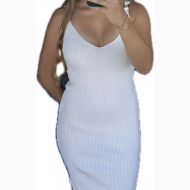 Robe longue blanche bretelles détails dorés