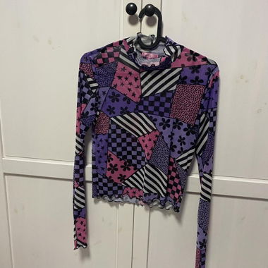 mesh “Frankenstein” patchwork style print top 