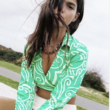 Green Printed Wrap Top