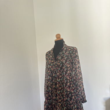 Zara XS Chiffon Floral Dress, Tie Neck 