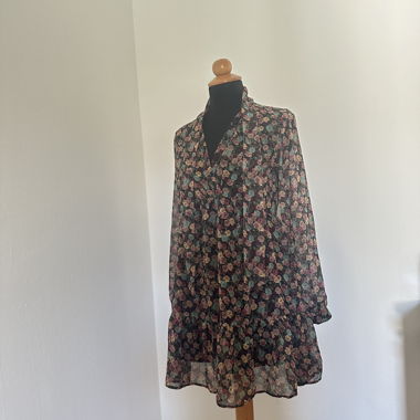 Robe Zara en mousseline à fleurs XS, col noué