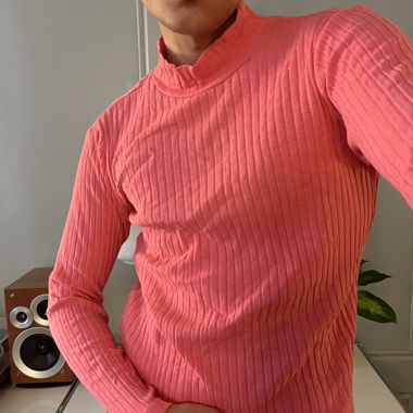 pink turtleneck
