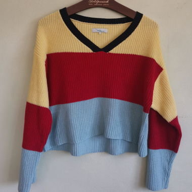 Pull en maille à blocs de couleurs Twintip, taille S