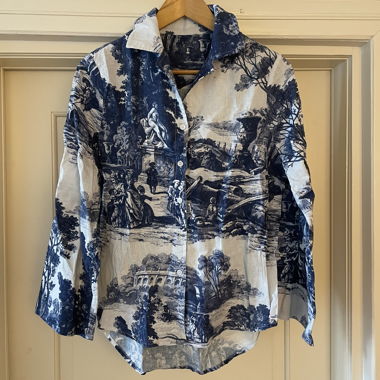 Camicia in lino blu-bianco