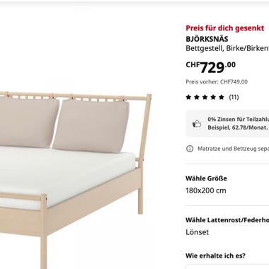 BETT KINGSIZE 180Cm Björksnäs Ikea Designlinie