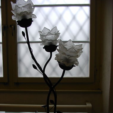 Tischlampe Messing brüniert mit 3 Glasschirme