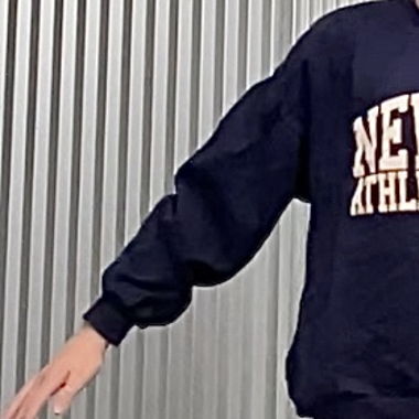Blue sweater with lettering