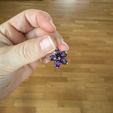 Silver Flower Pendant with Purple Stones