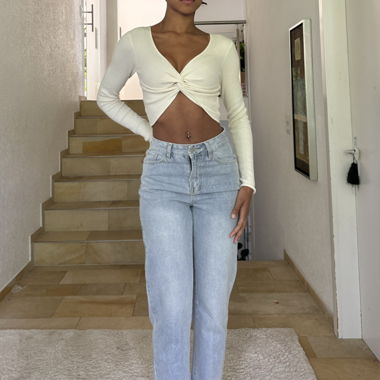Cream Long Sleeve Crop Top