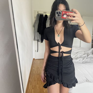 front tie cut-out ruffle dress
