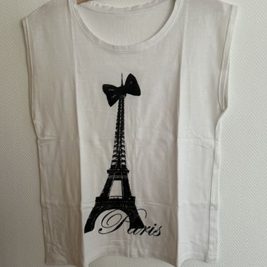 Top smanicato bianco motivo Parigi