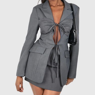 Tie Front Detail Fitted Blazer