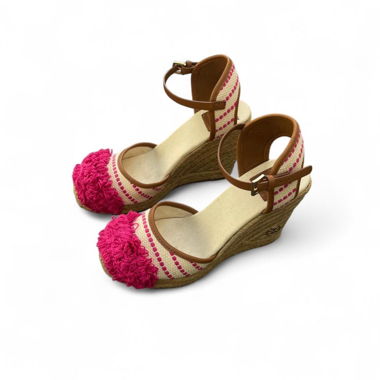 Tory Burch Pink Pom-Pom Wedge Sandals(38)