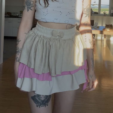 Thriftflip - Whimsical Barbie Pink-Beige Mini Skirt