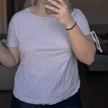 Striped grey top with tied sleeves