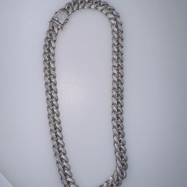 Collier diamant maillon cubain 10mm en or blanc