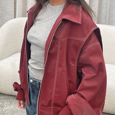 Eco leather red cherry jacket 