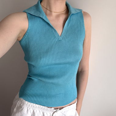 Vintage I.N.C. y2k turquoise silk ribbed knit top