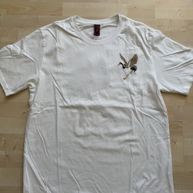 China Weisses T-Shirt XL mit Kranich-Stickerei