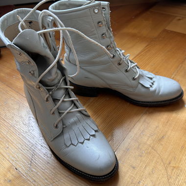 Bottes Vintage Justin à Lacets Gris Clair