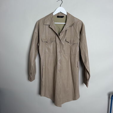 Beige faux leather shirt jacket