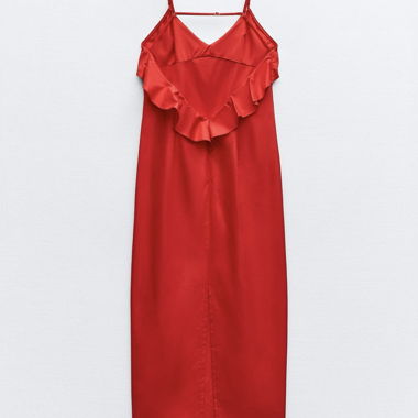 Robe midi rouge à fines bretelles avec volants