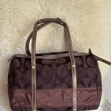 Coach Boston Bag braun und Cold Signature Canvas