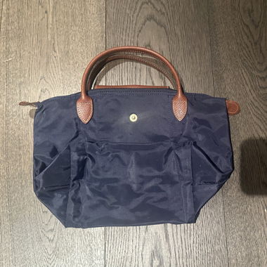Navy Longchamp Tasche mit Ledergriffen Grösse S