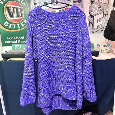 Oversized Purple Openwork Knit Sweater