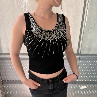 Schwarzes Pailletten-Top