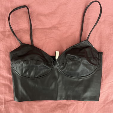 Faux leather black top