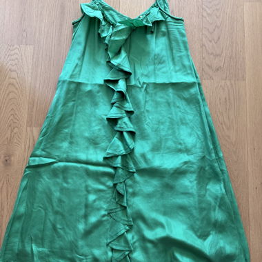Green ruffle slip dress silk