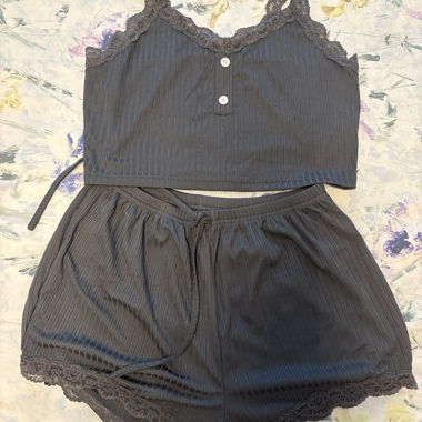 Spitzen-Pyjama-Set schwarz