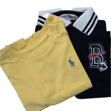 Set maglietta gialla e polo blu bambino