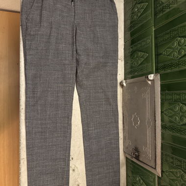 Grey checked fabric trousers