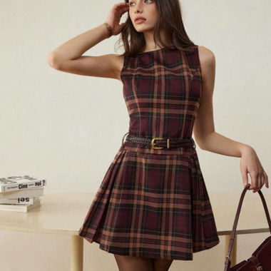Robe trapèze à carreaux