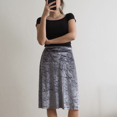 Vintage Midirock aus Samt, grau blau