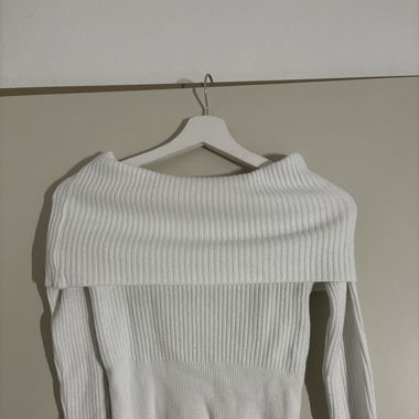 White shoulderfree sweater