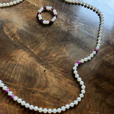Collana di perle d'acqua dolce & anello