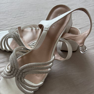 White Strappy Sandals with Rhinestones