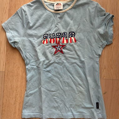 vintage light blue fiorucci baby tee