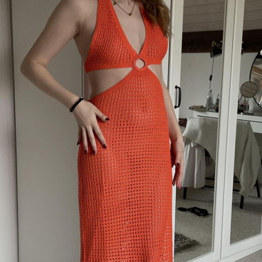 Orange crochet midi dress, Sommerkleid