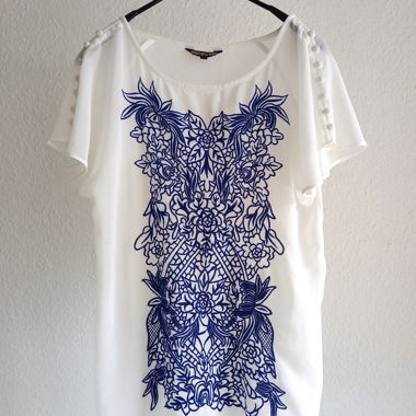 BIBA UK blue embroidered white boho sheer blouse