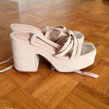 Beige platform heeled sandals