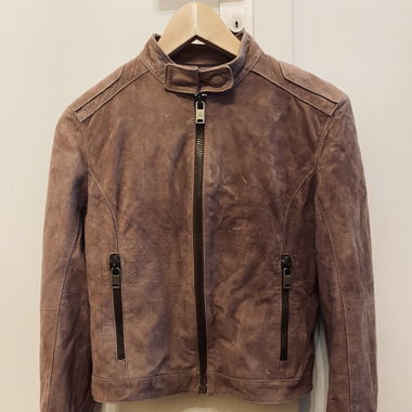 Echte Lederjacke braun mit lila Stich