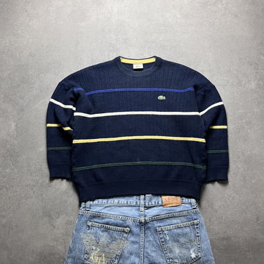 Pashanim Maglione Lacoste a Righe Blu Navy L