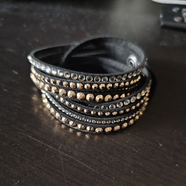 Bracelet cuir noir strass et cristaux Swarovski 