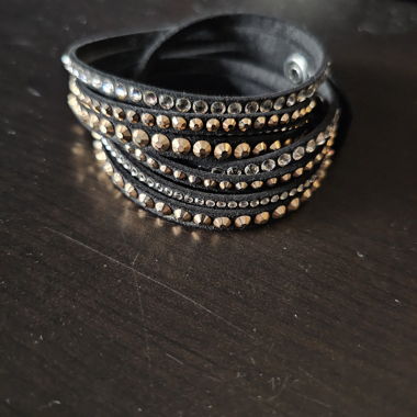Bracelet cuir noir strass et cristaux Swarovski 
