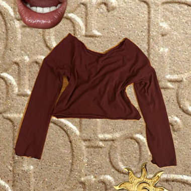 Top corto a manica lunga rosso scuro