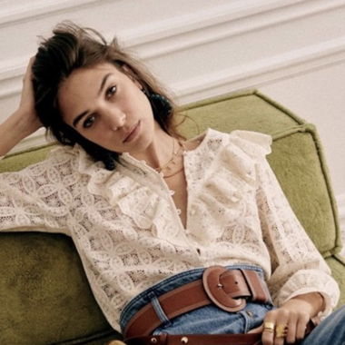 Sezane Bluse aus Spitze mit Volants